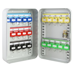 HMF 12525-07 Schlüsselkasten abschließbar, 25 Haken, 25 x 17 x 7,5 cm, Lichtgrau 