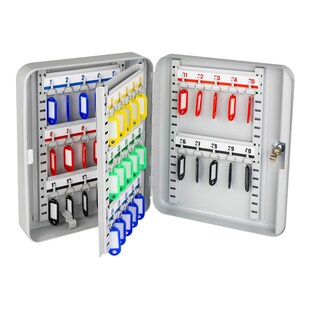 HMF 13040-07 Schlüsselkasten abschließbar, 40 Haken, 30 x 24 x 7,5 cm, Lichtgrau 