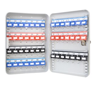 HMF 13049-07 Schlüsselkasten abschließbar, 49 Haken, 32 x 23 x 7,5 cm, Lichtgrau 