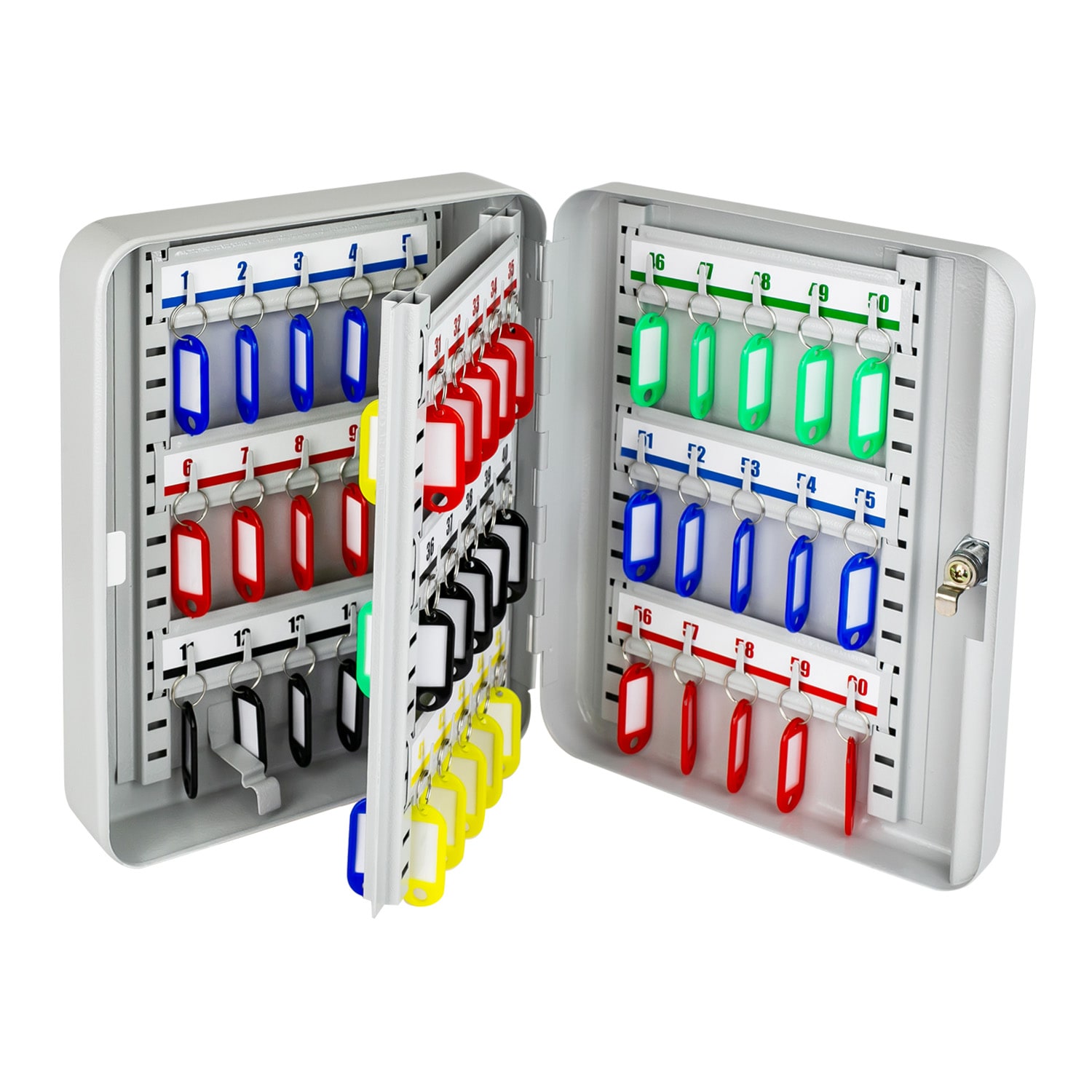 HMF 13060-07 Schl&uuml;sselkasten abschlie&szlig;bar, 60 Haken, 30 x 24 x 7,5 cm, Lichtgrau 