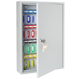 HMF 13564-07 Schlüsselschrank, 64 Haken, 45 x 30 x 8 cm, Lichtgrau 