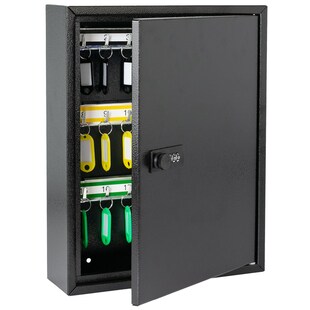 HMF 13642-02 Schlüsselschrank mit Zahlencode, Schlüsselkasten groß, 42 Haken, 35 x 27 x 8 cm, Schwarz 