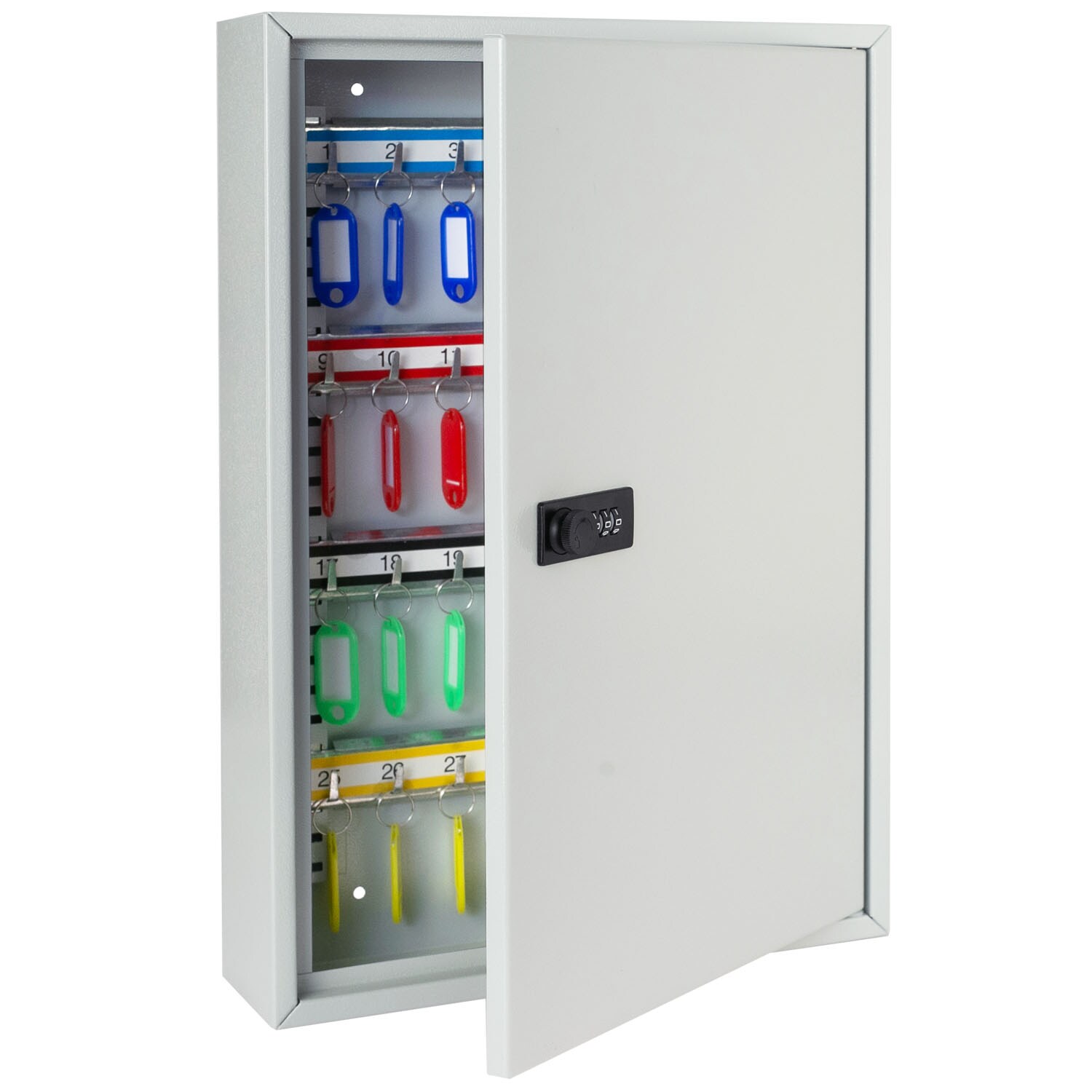 HMF 13664-07 Schl&uuml;sselschrank mit Zahlencode, Schl&uuml;sselkasten gro&szlig;, 64 Haken, 45 x 30 x 8 cm, Lichtgrau 