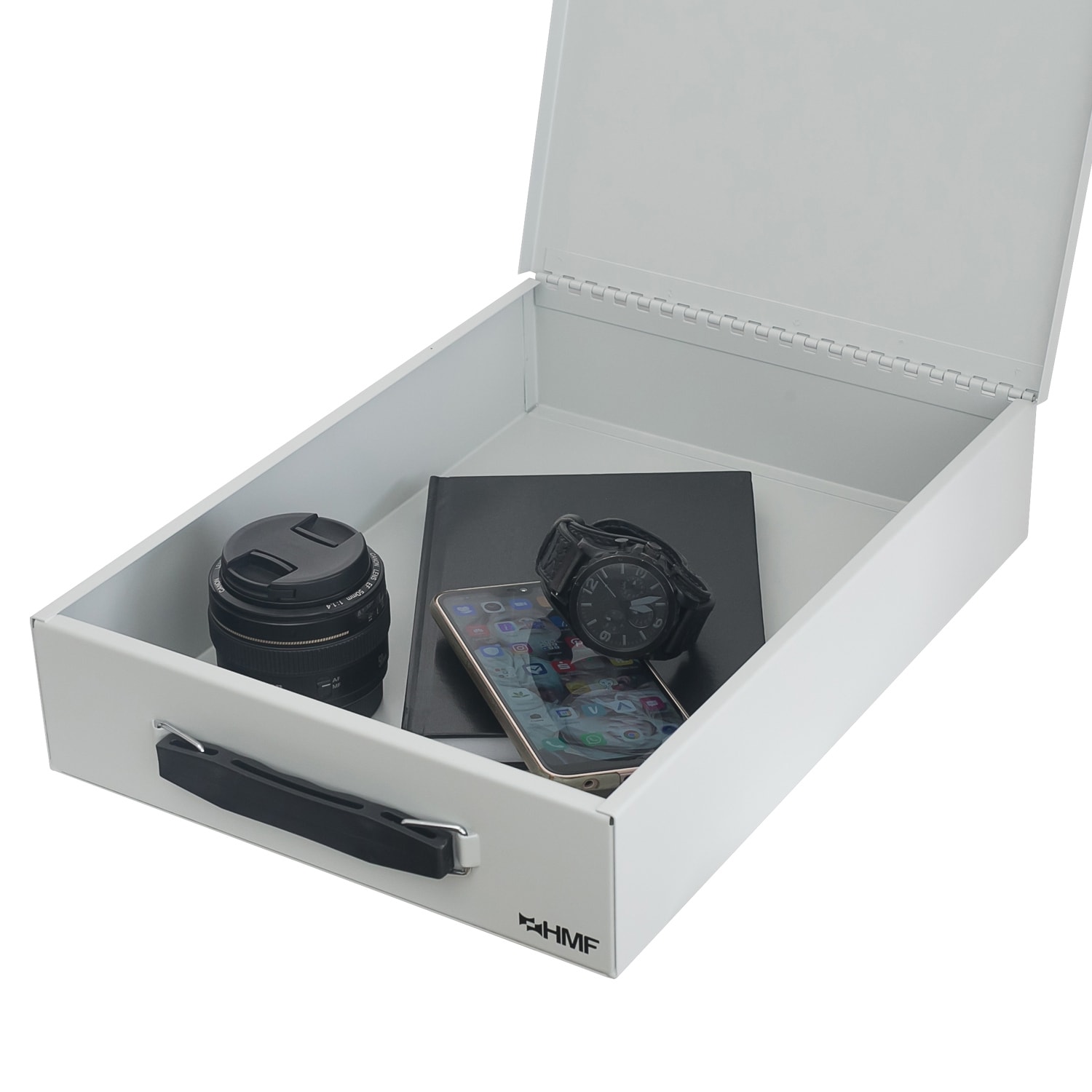 HMF 1413-07 Dokumentenkassette mit Zahlenschloss, DIN A4, 37,5 x 26,5 x 8 cm, Lichtgrau 