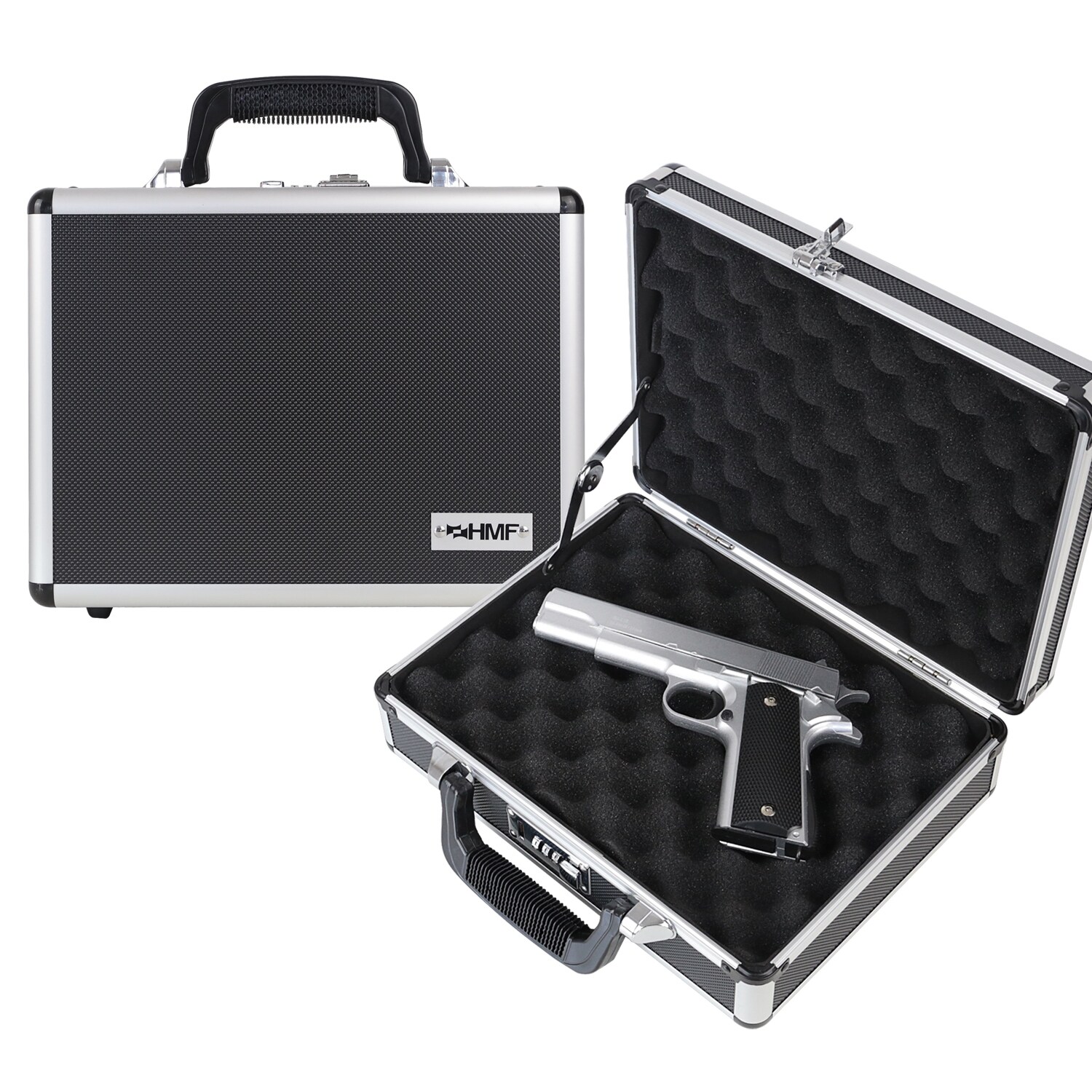 HMF 14401-02 Alu Waffenkoffer f&uuml;r Pistolen mit Zahlenschloss, 31 x 26 x 11 cm, Schwarz 