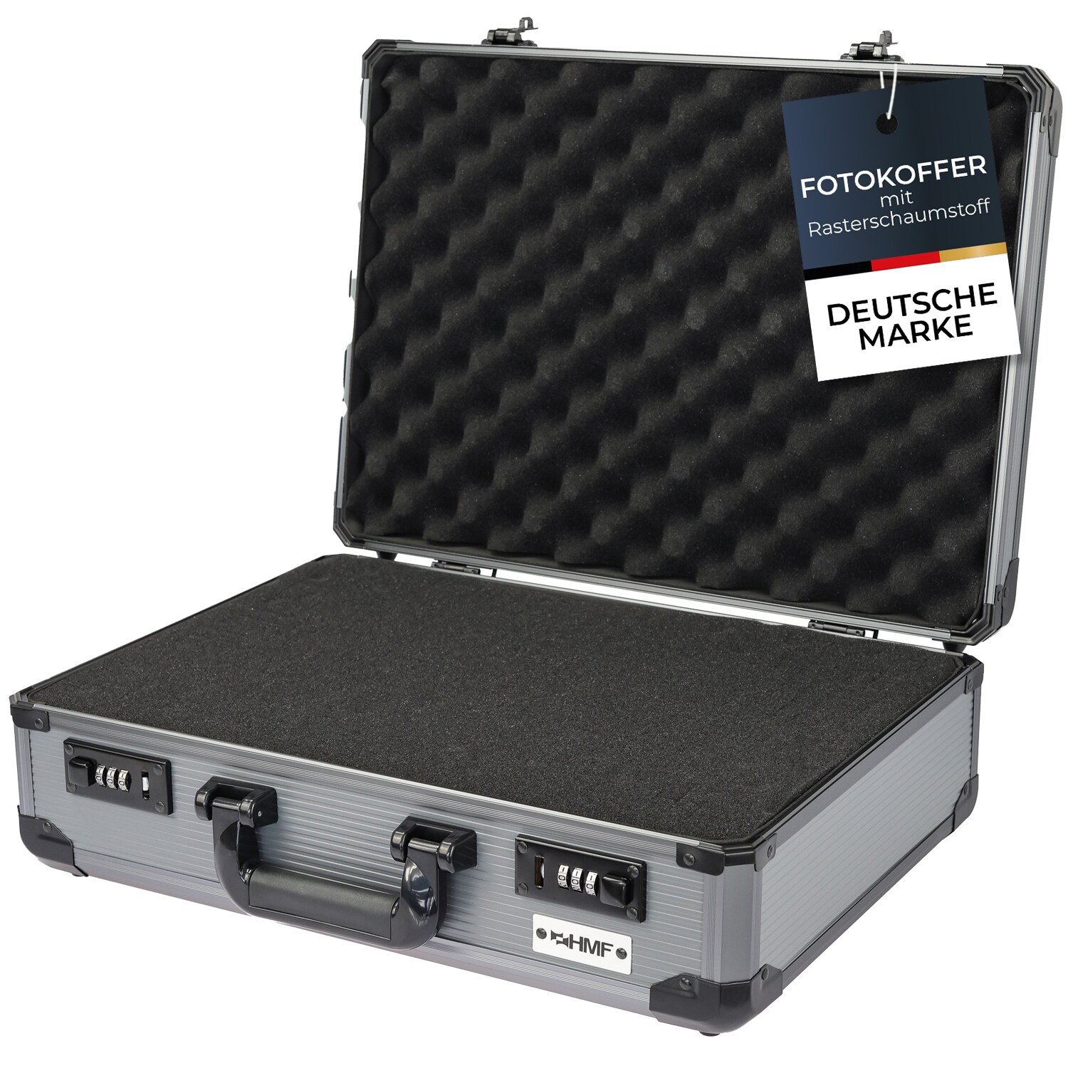 HMF 14402-02 Alu Fotokoffer, Waffenkoffer mit Rasterschaumstoff, 46 x 33 x 15 cm 