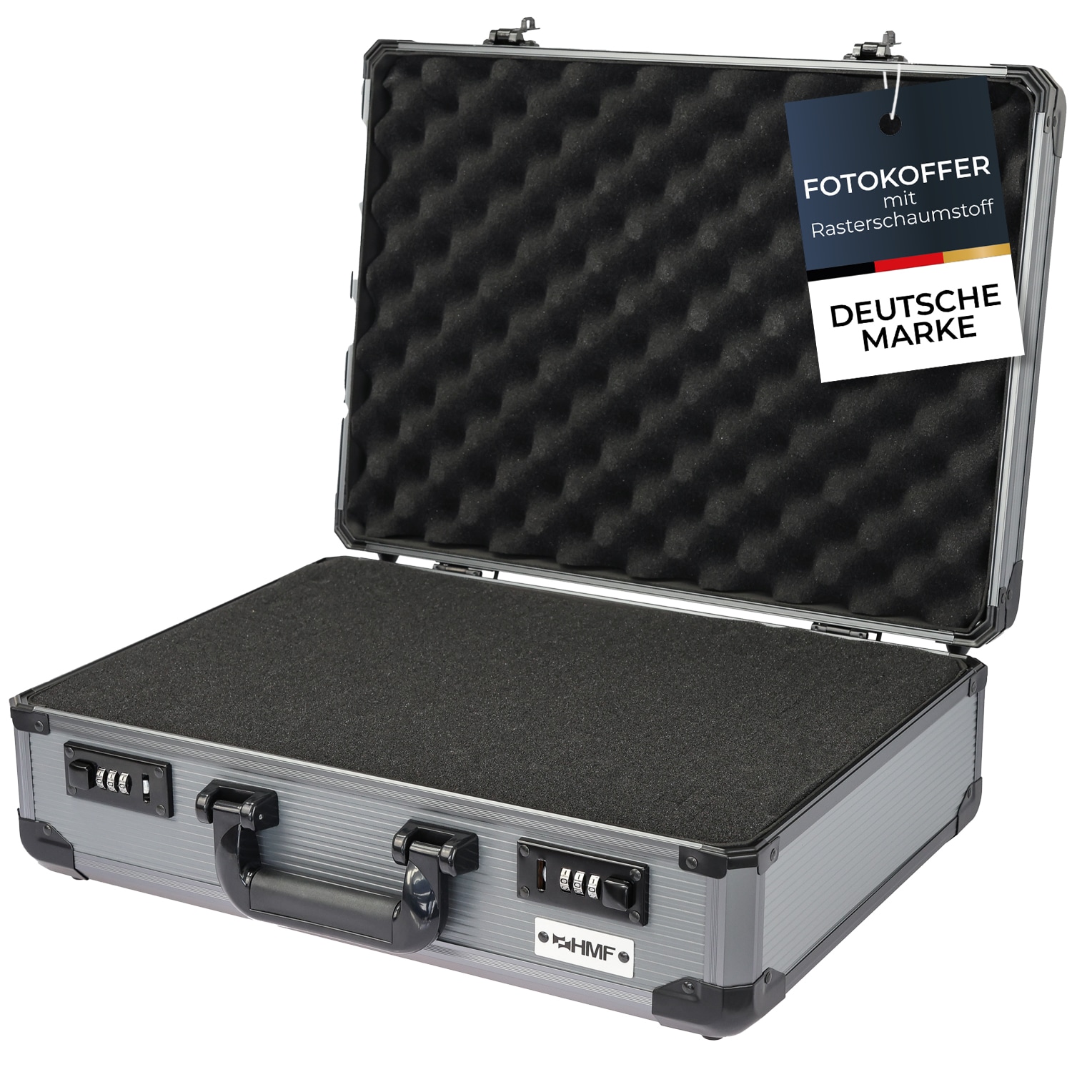 HMF 14402-02 Alu Fotokoffer, Waffenkoffer mit Rasterschaumstoff, 46 x 33 x 15 cm