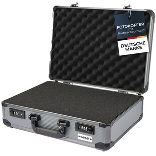 HMF 14402-02 Alu Fotokoffer, Waffenkoffer mit Rasterschaumstoff, 46 x 33 x 15 cm 
