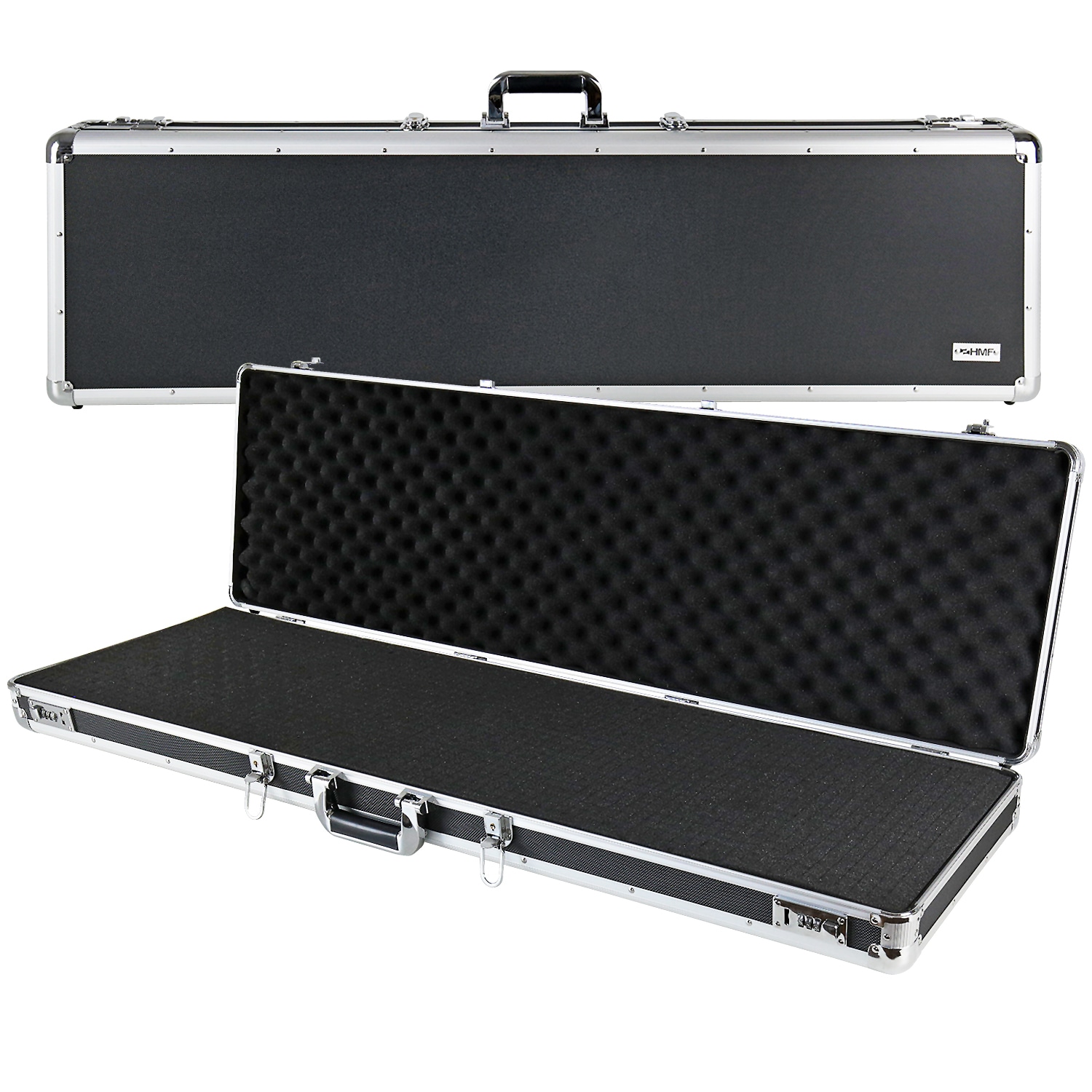 HMF 14405-02 Alu Waffenkoffer f&uuml;r Gewehre mit Rasterschaumstoff, 117 x 36 x 12 cm, Schwarz 