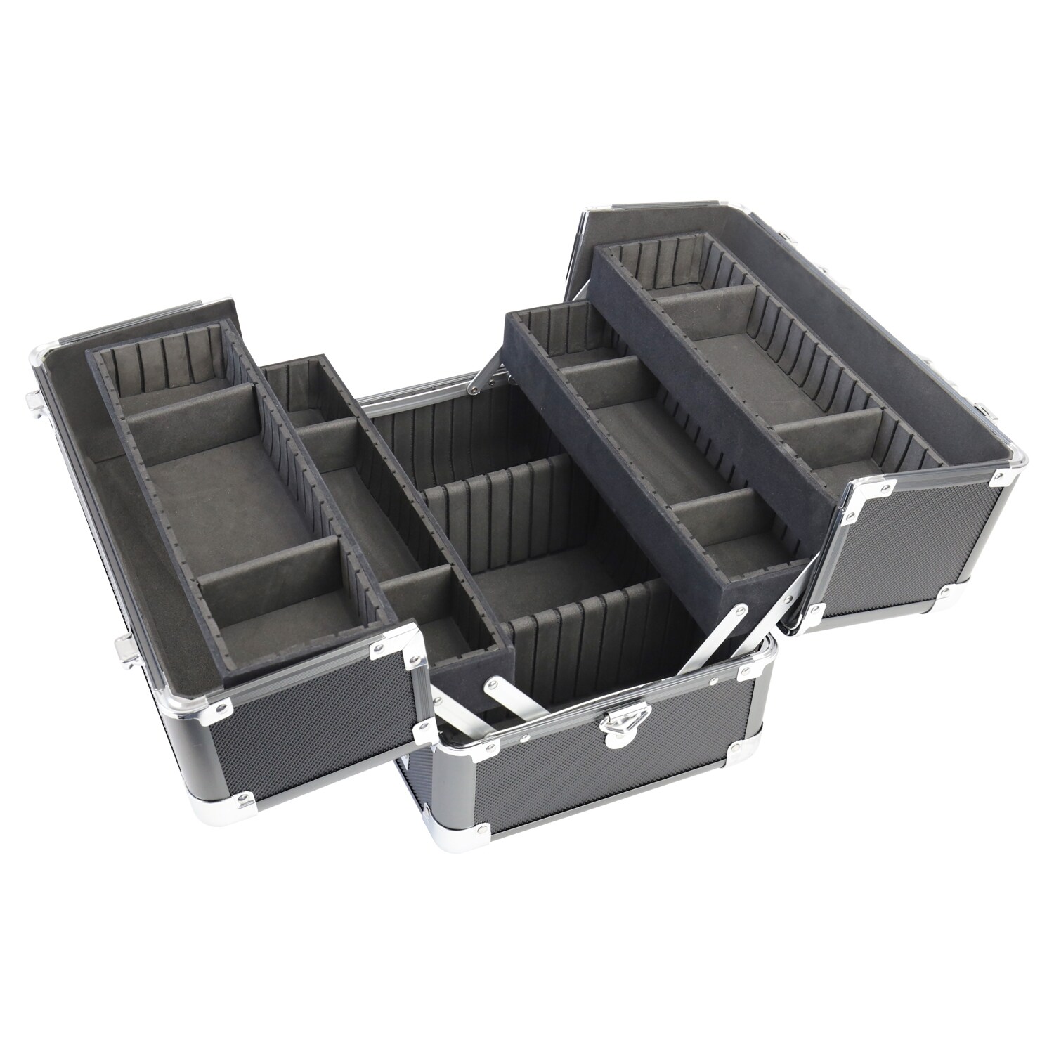 14901-02 Alu Transportkoffer mit individuellen Trennwänden, Werkzeugkoffer leer, 33 x 22,5 x 24 cm, Schwarz