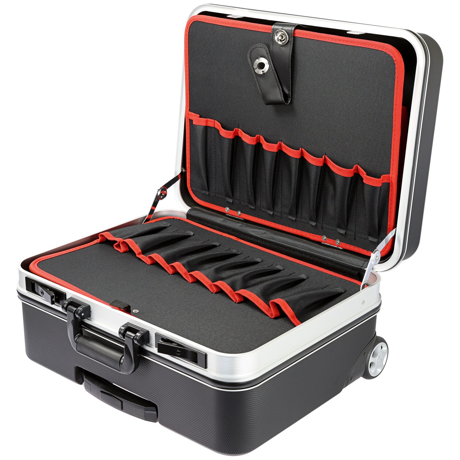 15602-02 Werkzeugtrolley leer, Werkzeugkoffer aus ABS-Kunststoff mit Rollen, 47 x 40 x 24,5 cm