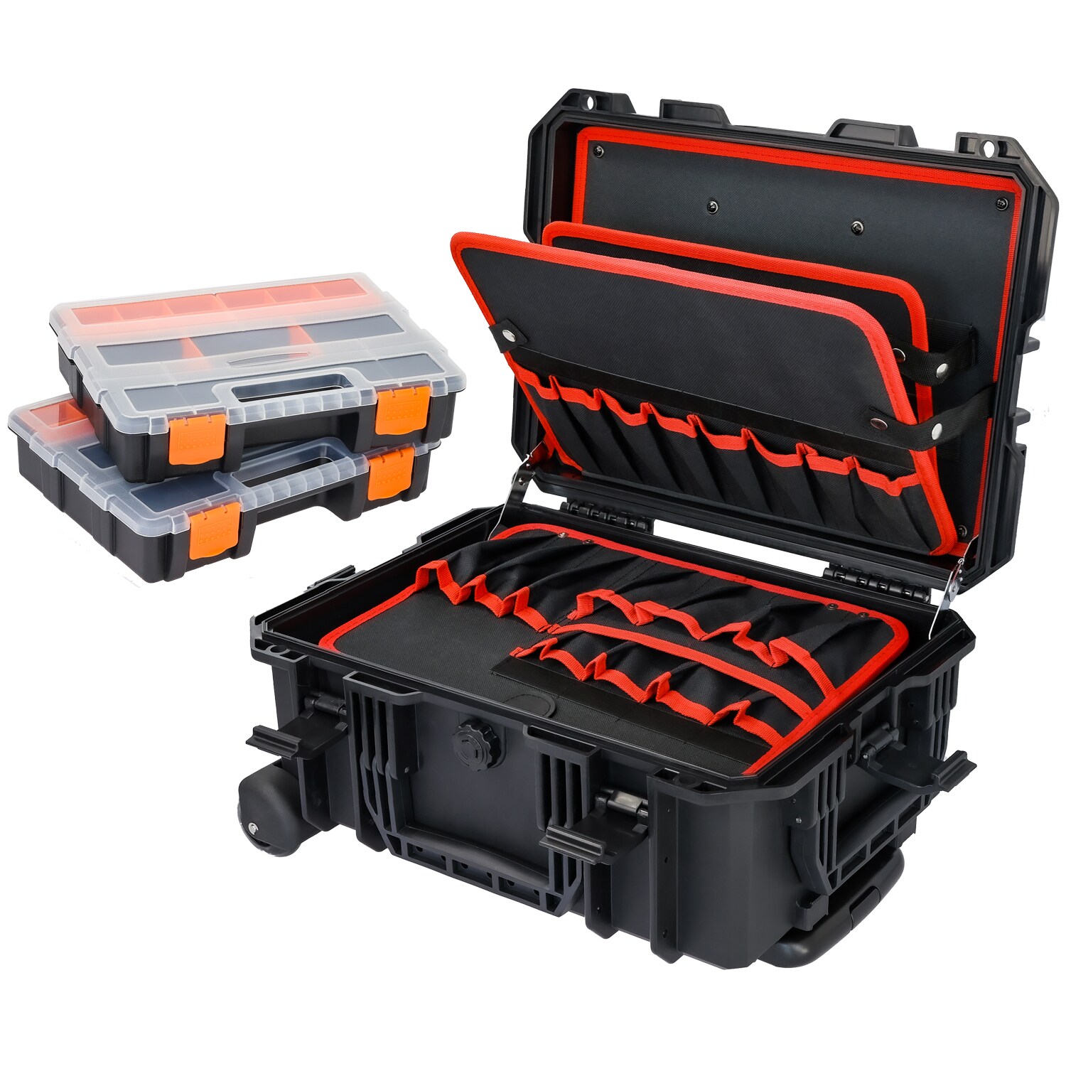 15604-02 Outdoor Werkzeugtrolley, Werkzeugkoffer leer mit Rollen, 46,5 x 36 x 22,5 cm