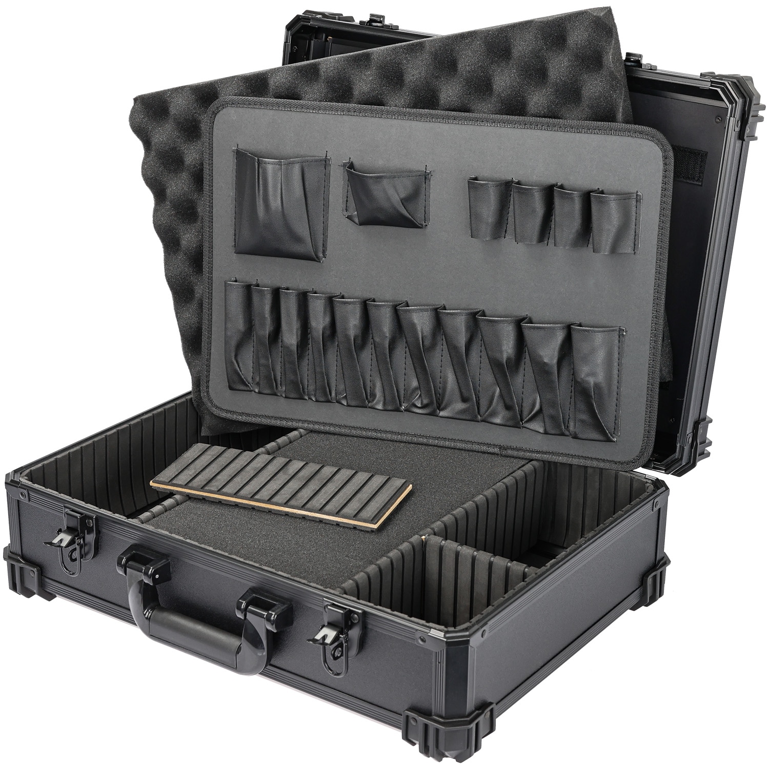 HMF 15701-02 Werkzeugkoffer leer, Werkzeugkasten gro&szlig; mit Rasterschaumstoff, 46 x 33 x 15 cm 