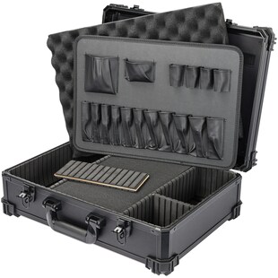 HMF 15701-02 Werkzeugkoffer leer, Werkzeugkasten groß mit Rasterschaumstoff, 46 x 33 x 15 cm 