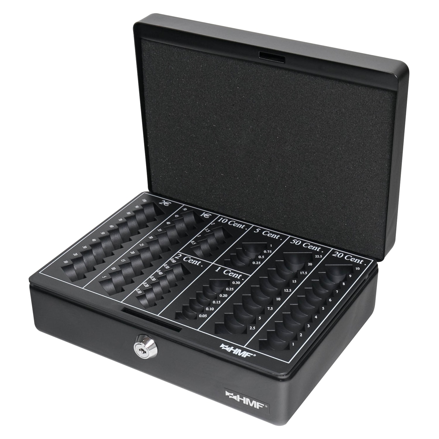 HMF Geldkassette mit M&uuml;nzz&auml;hlbrett, 25 x 18 x 9 cm, Schwarz 