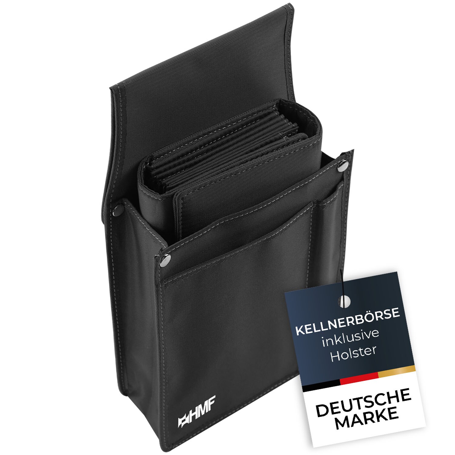 HMF Kellner Geldb&ouml;rse mit Kellnertasche, Kellnerportemonnaie Set, 14 x 26 x 5,5 cm, Schwarz 