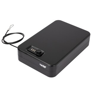 HMF 316-02 Sicherheitsbox mit Zahlenschloss und Sicherungskabel, 29 x 19 x 6,5 cm , Schwarz 