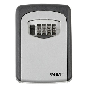 HMF 326-02 Schlüsseltresor mit 4-stelligem Zahlencode, Schlüsselbox für außen, 12,2 x 8,7 x 4 cm, Grau 