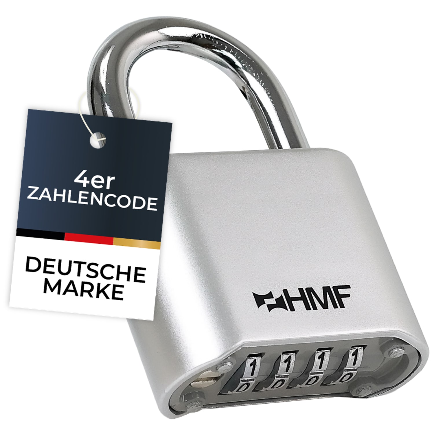 HMF Zahlenschloss mit 4-stelligem Code aus Zinklegierung, 5,3 x 2,4 x 7,8 cm, Silber 