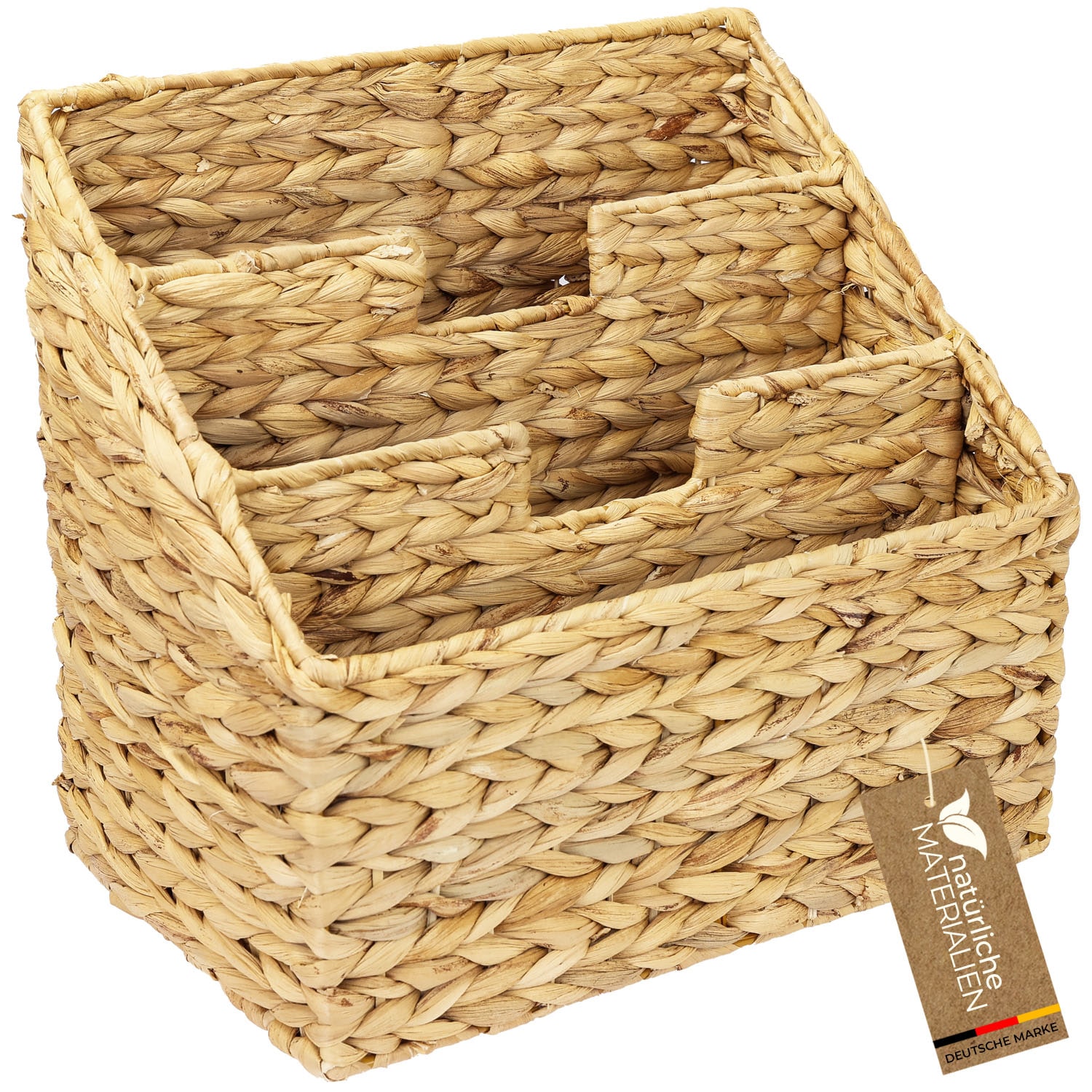 HMF Zeitungsst&auml;nder, Zeitungskorb geflochten aus Wasserhyazinthe, 3 F&auml;cher, 35 x 24 x 32 cm 