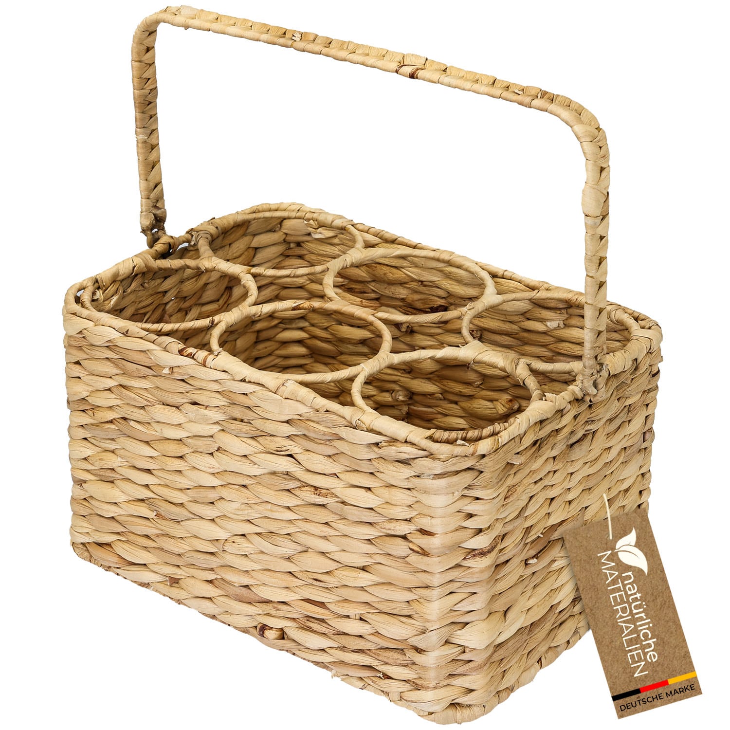 HMF Flaschentr&auml;ger f&uuml;r 6 Flaschen, Flaschenkorb geflochten aus nachhaltiger Wasserhyazinthe, 32 x 22 x 18 cm 