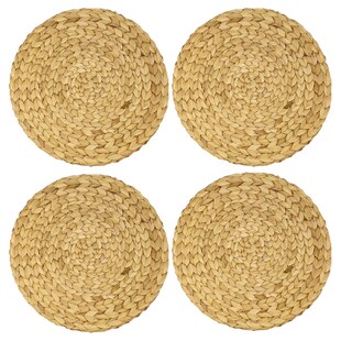 HMF Tischset rund geflochten aus Wasserhyazinthe, Platzset abwaschbar, 4er Set, 35 cm 