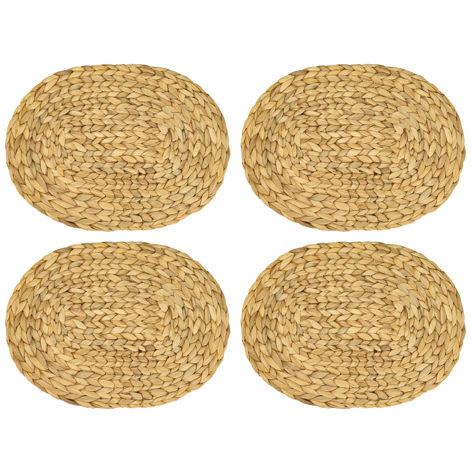 HMF Tischset oval geflochten aus Wasserhyazinthe, Platzset abwaschbar | 4er Set | 40 x 30 cm 