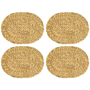 HMF Tischset oval geflochten aus Wasserhyazinthe, Platzset abwaschbar | 4er Set | 40 x 30 cm 
