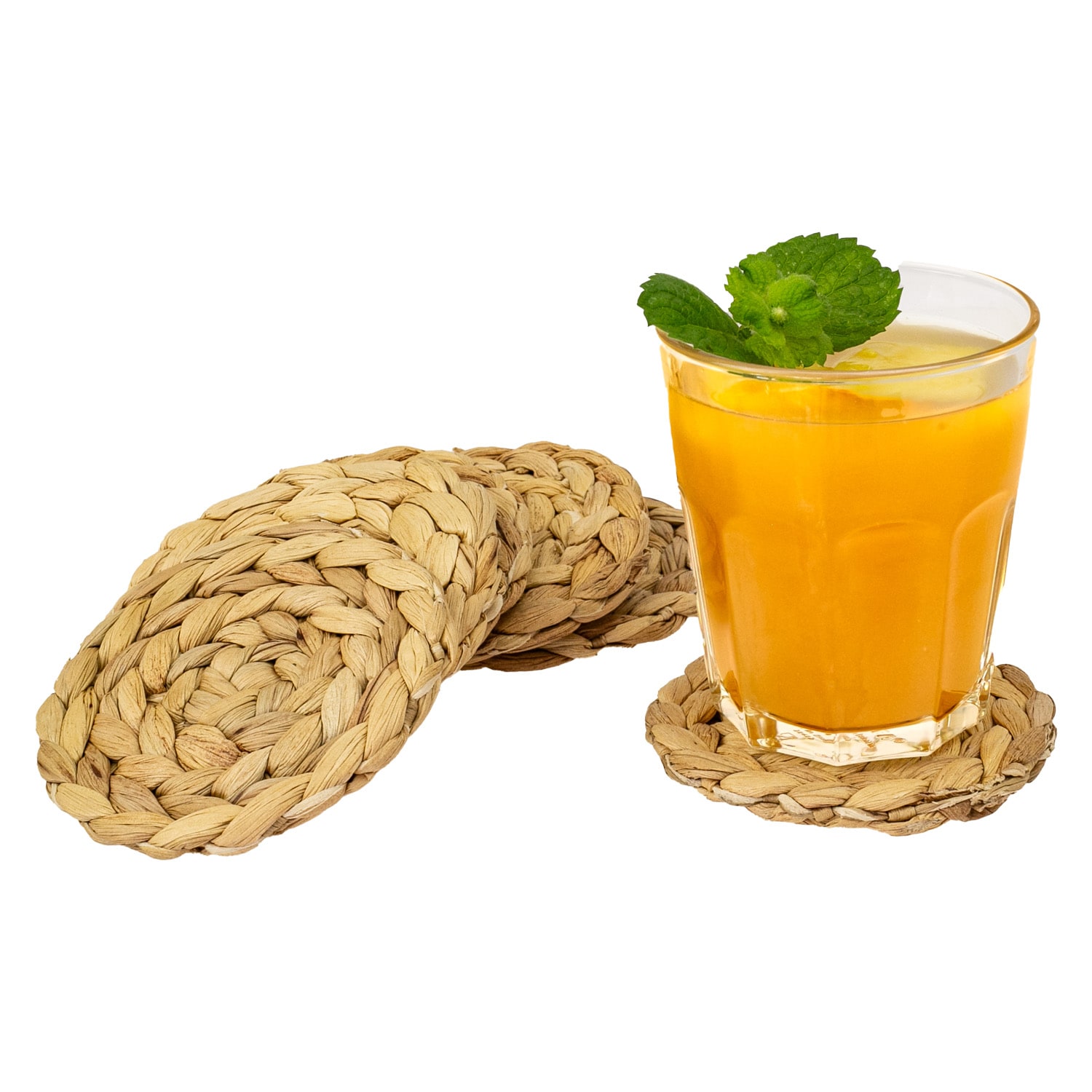 HMF Untersetzer rund f&uuml;r Gl&auml;ser, Glasuntersetzer geflochten aus Wasserhyazinthe, 6er Set, 10 cm 