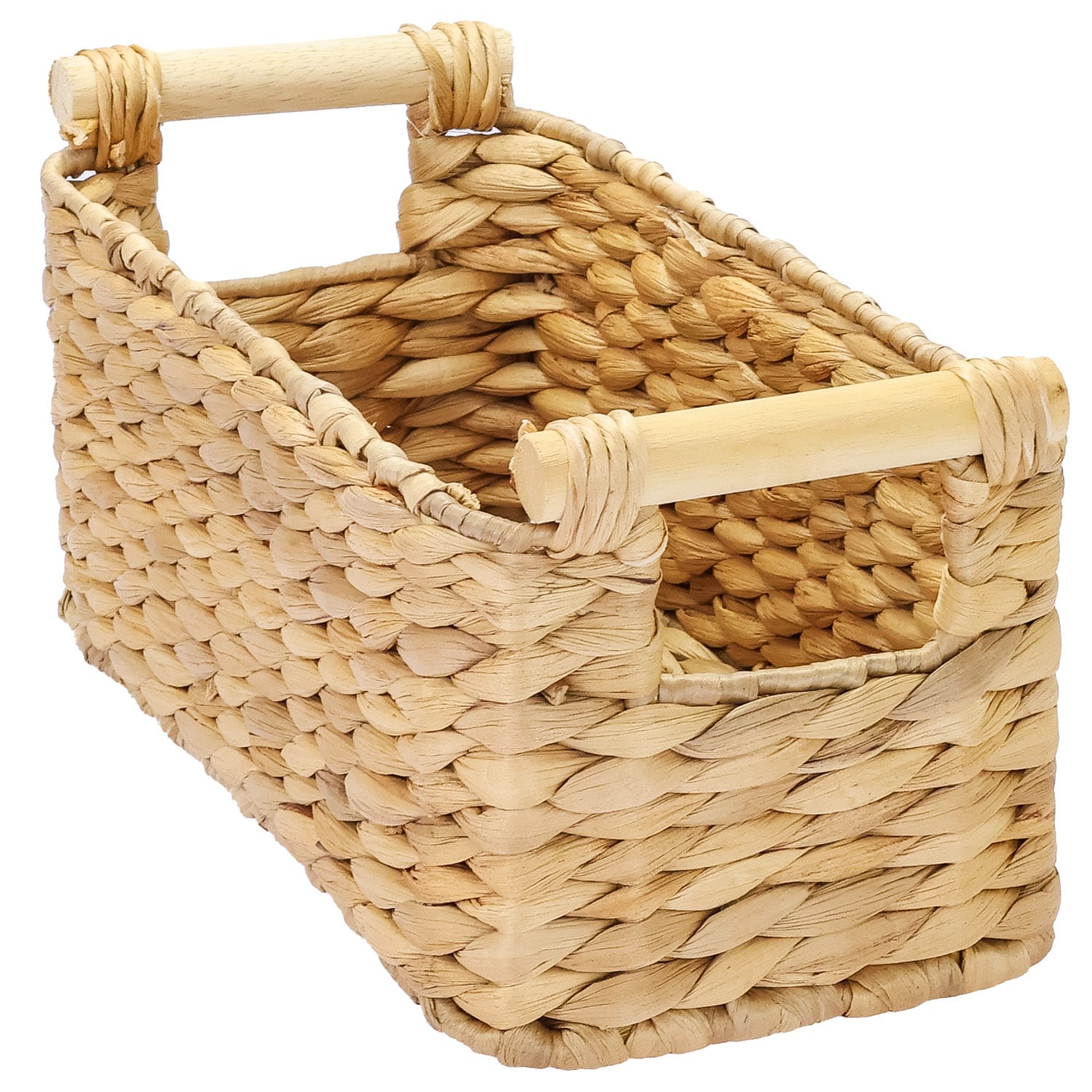 HMF 37279 Aufbewahrungskorb Badezimmer, Korb geflochten aus Wasserhyazinthe mit Holzgriffen, 30 x 15 x 13 cm oder 37 x 22 x 20 cm 