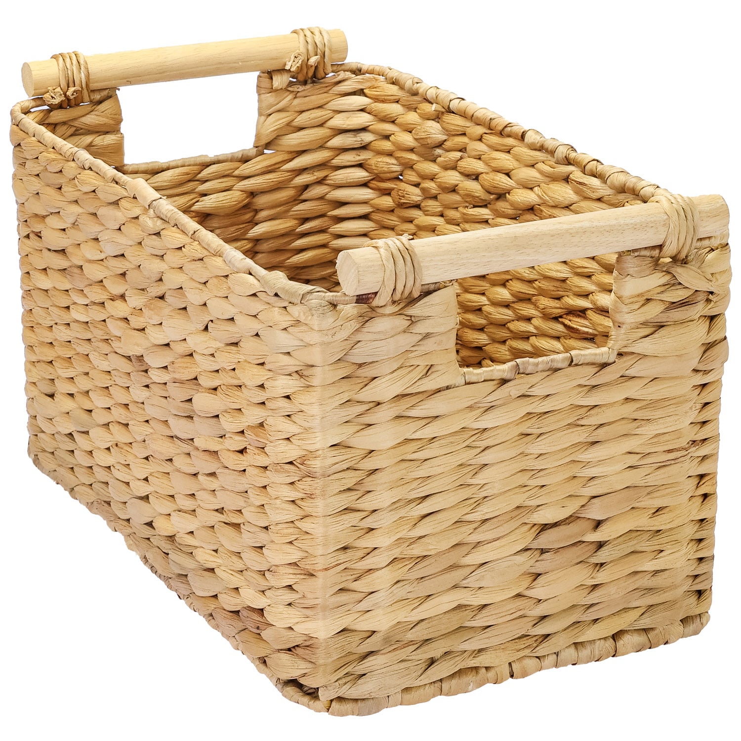 HMF 37279 Aufbewahrungskorb Badezimmer, Korb geflochten aus Wasserhyazinthe mit Holzgriffen, 30 x 15 x 13 cm oder 37 x 22 x 20 cm 