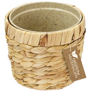 Innovativer Blumentopf geflochten aus Wasserhyazinthe, mit Pflanztopf aus nachhaltigen Rohstoffen, Rund, HMF 37280, 14 cm Durchmesser 