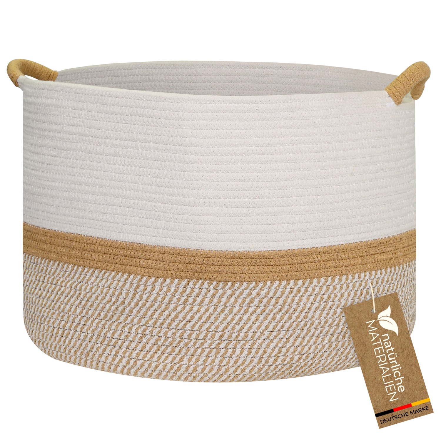 HMF Aufbewahrungskorb mit verst&auml;rkten Griffen, gro&szlig;er Korb aus Baumwolle, 50 x 33 cm, Wei&szlig;-Braun 