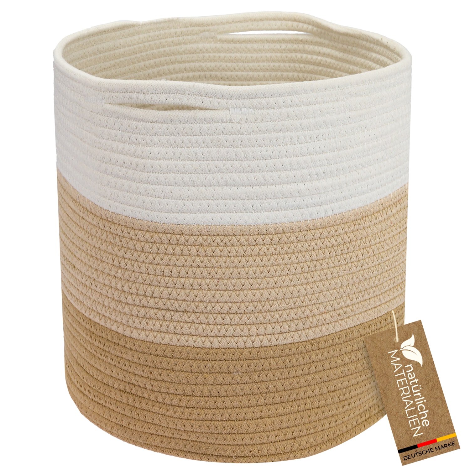 HMF Aufbewahrungskorb mit versteckten Griffen, runder Korb passend f&uuml;r Kallax, 31 x 31 cm, Wei&szlig;-Braun 