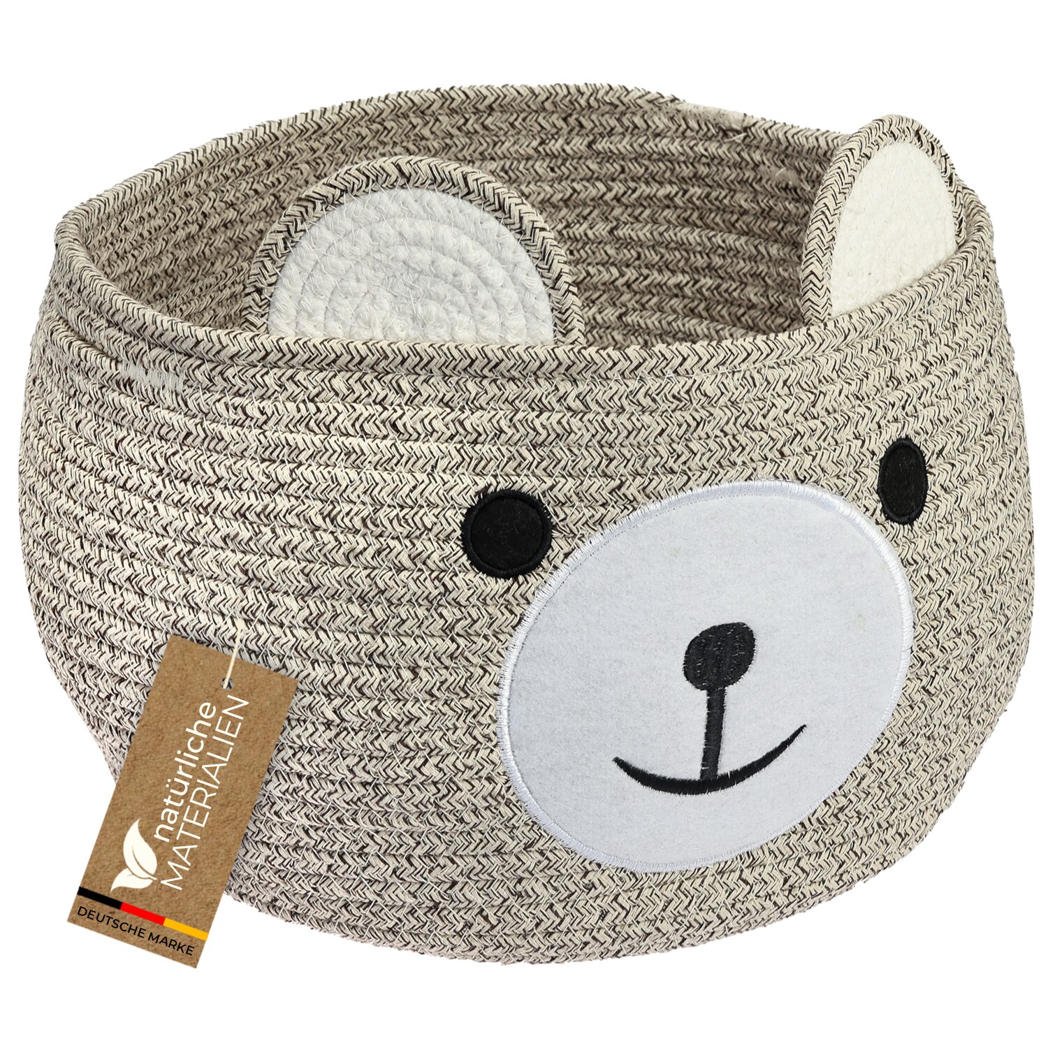 HMF Aufbewahrungskorb mit versteckten Griffen, Korb f&uuml;r Kinderzimmer aus Baumwolle, B&auml;r, 30 x 24 cm, Hellbraun 