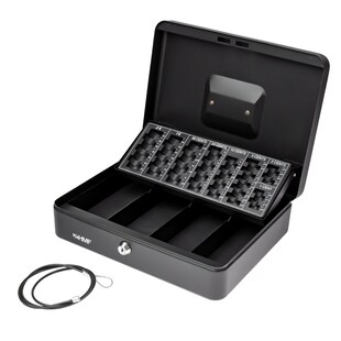 HMF 4215-09 Geldkassette mit Münzzählbrett und Sicherungskabel, 30,5 x 24 x 8,5 cm, Silber 