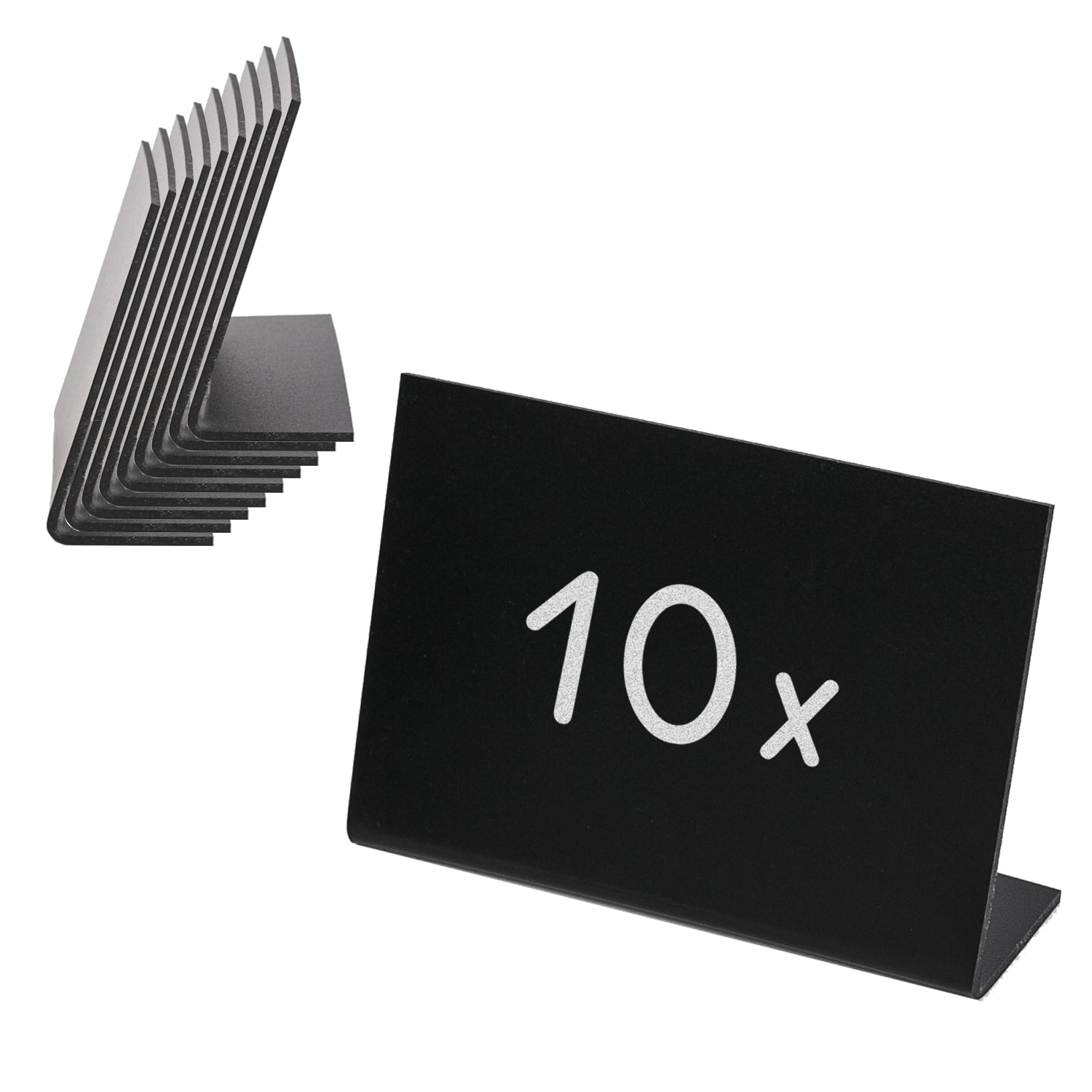 HMF 46424 Tischaufsteller Kreidetafel, 10 St&uuml;ck, L-Aufsteller, 10 x 7 cm, Schwarz 