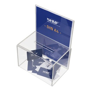 HMF 46916 Acryl Spendenbox mit Blatteinschub, 22 x 15 x 15 cm, DIN A4, Transparent 