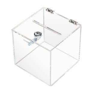 HMF 46919 Acryl Spendenbox mit Schloss, 15 x 15 x 15 cm, DIN A6, Transparent 