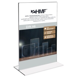 HMF 46920 Acryl Tischaufsteller gerade, DIN A6 Hochformat, Glasklar 