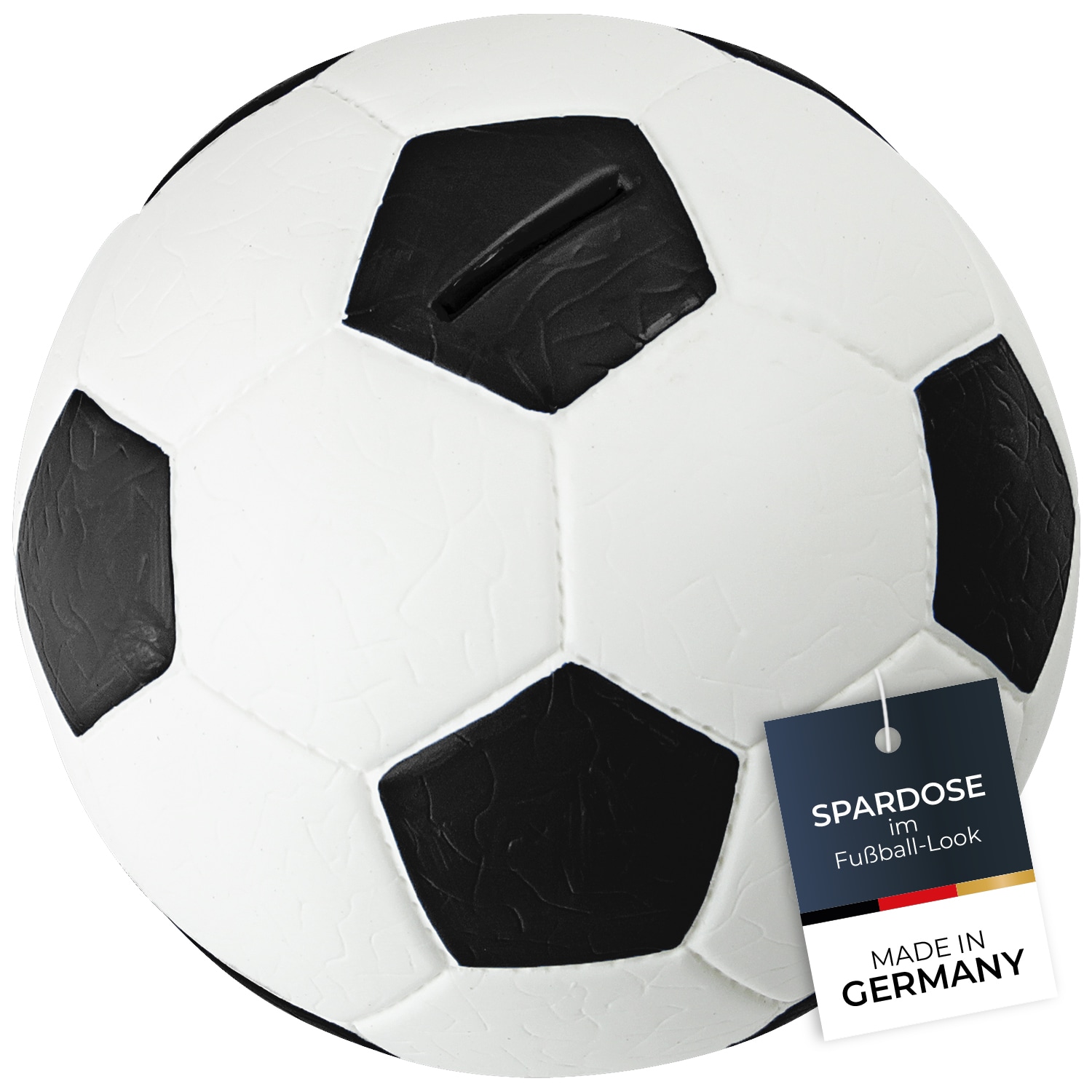 HMF 4790-01 Spardose Fu&szlig;ball Lederoptik 15 cm Durchmesser, Schwarz Wei&szlig; 