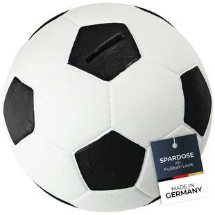 HMF 4790-01 Spardose Fußball Lederoptik 15 cm Durchmesser, Schwarz Weiß 