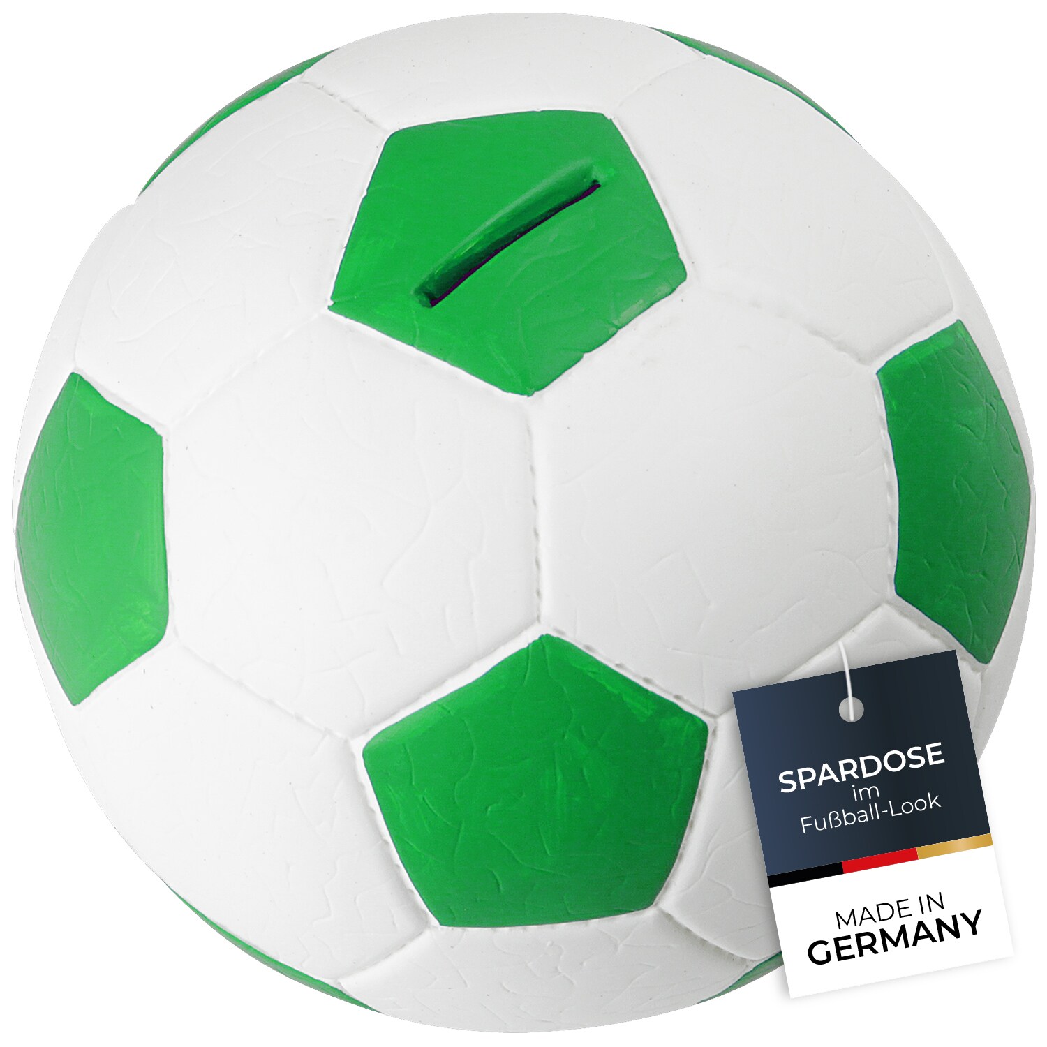 HMF 4790-01 Spardose Fu&szlig;ball Lederoptik 15 cm Durchmesser, Gr&uuml;n Wei&szlig; 