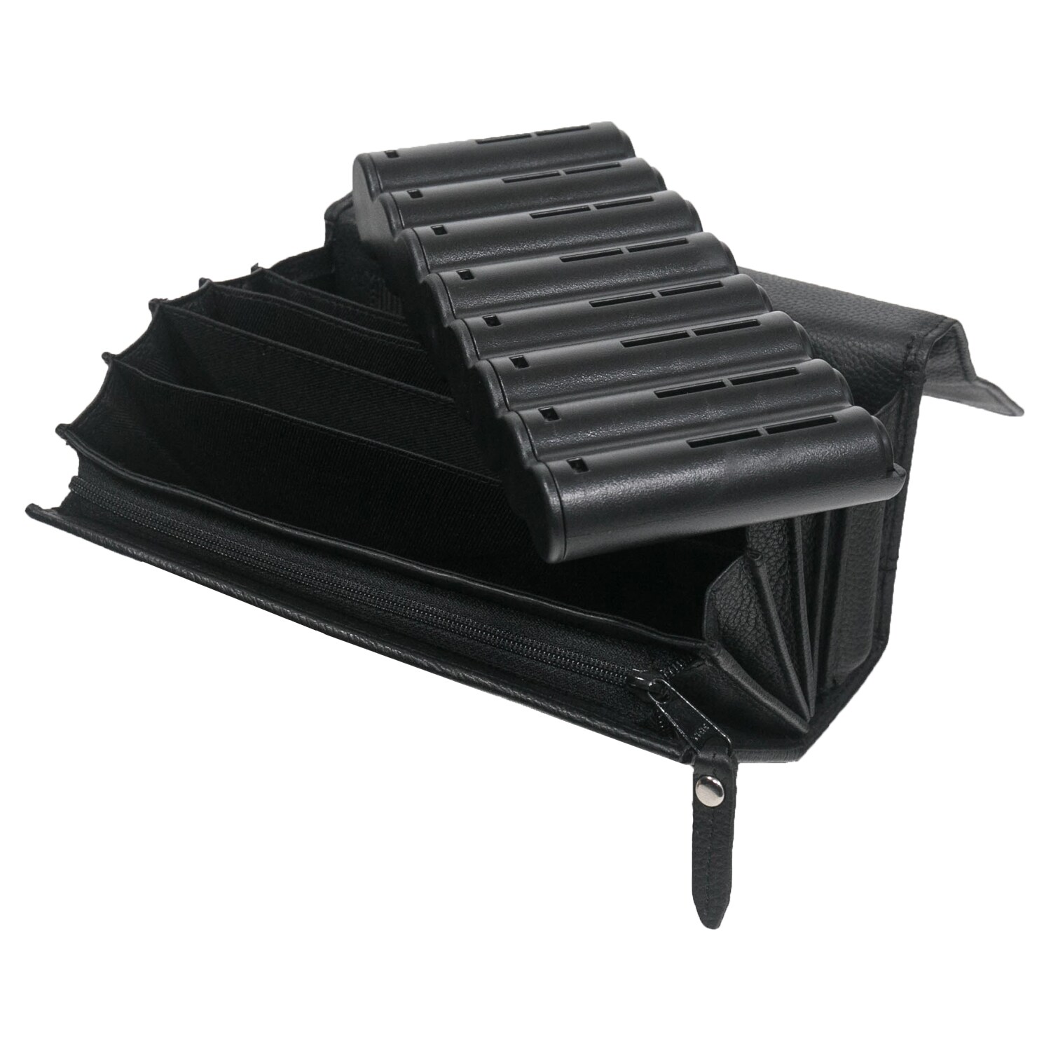 Kellner Geldbörse aus Leder mit verstellbarem Gürtel, Kellnertasche mit Euro-Geldwechsler und Reißverschlussfach, 20,5 x 10 x 6,5 cm, Schwarz