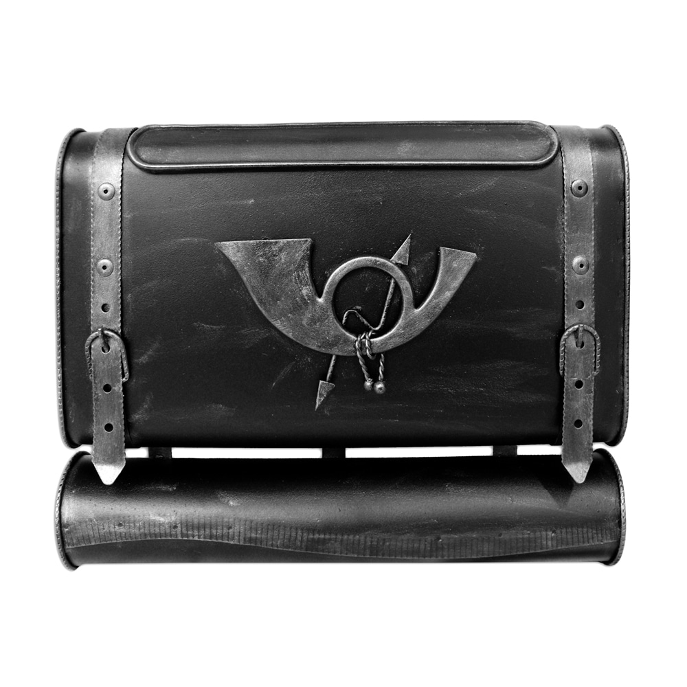 HMF 509 Briefkasten Antiker Koffer mit POSTHORN PH1, 38 x 45 x 10 cm, Silber 