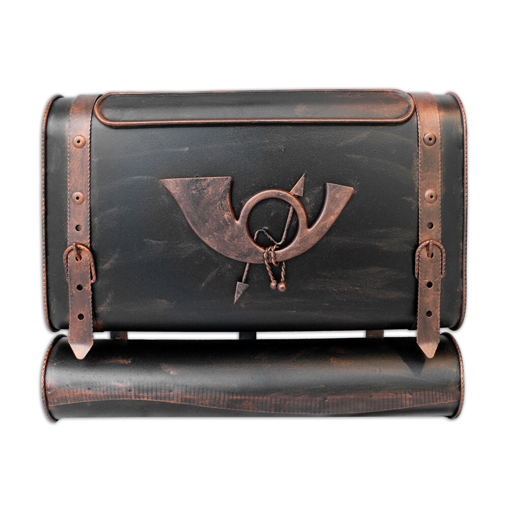 HMF 509 Briefkasten Antiker Koffer mit POSTHORN PH1, 38 x 45 x 10 cm, Kupfer 