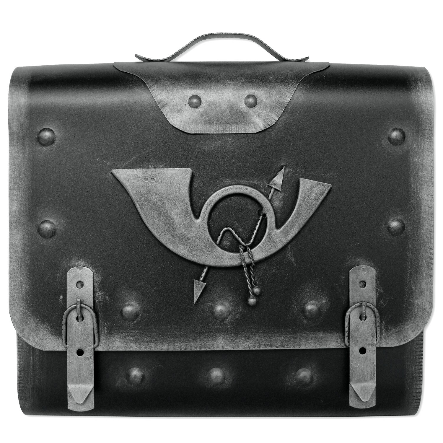 HMF 510 Briefkasten Alter Ranzen mit Posthorn PH2, 40 x 40 x 9 cm, Silber 