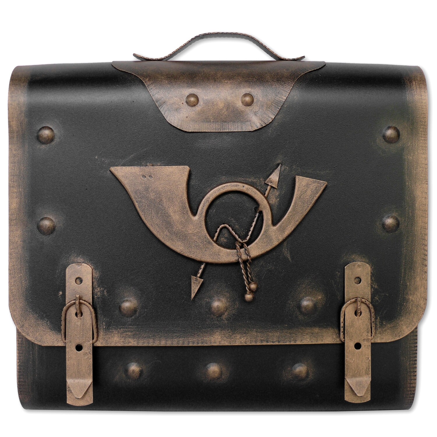 510 Briefkasten Alter Ranzen mit Posthorn PH2, 40 x 40 x 9 cm, Gold