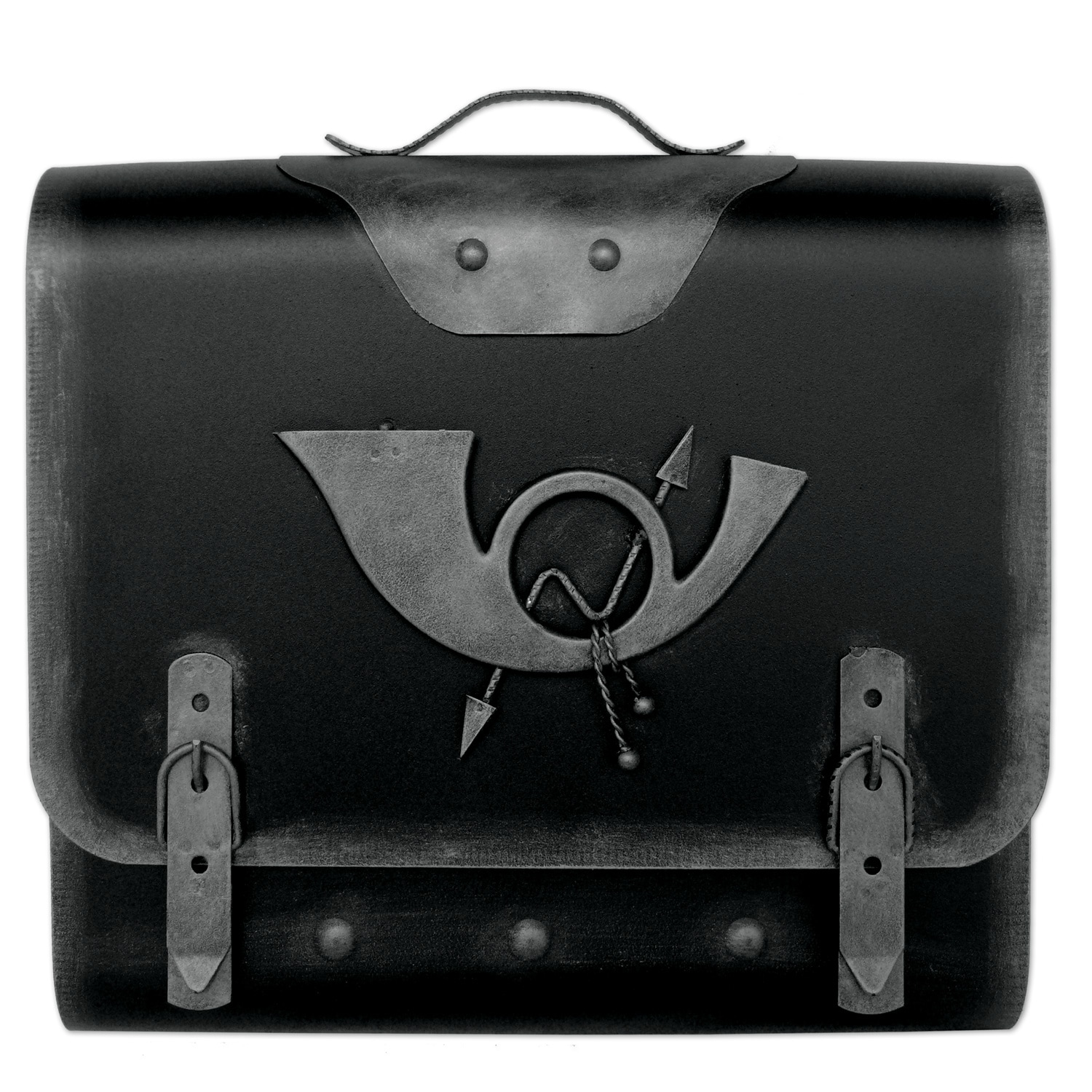 HMF 511Briefkasten Alter Schulranzen mit Posthorn PH3, 40 x 40 x 9 cm, Silber 