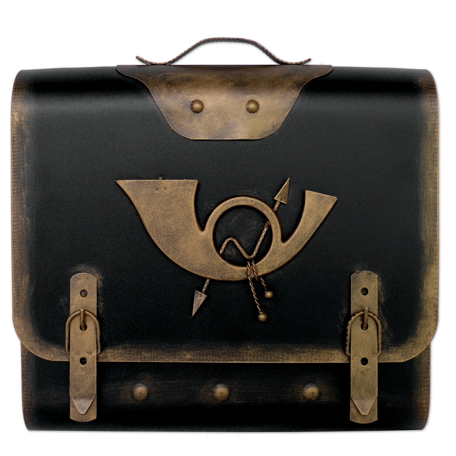 511Briefkasten Alter Schulranzen mit Posthorn PH3, 40 x 40 x 9 cm, Gold